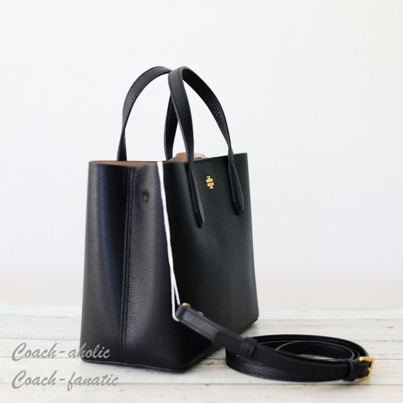 NWT Tory Burch 85985 Blake Small Leather Crossbody Tote in Black/Devon Sand - Picture 4 of 11